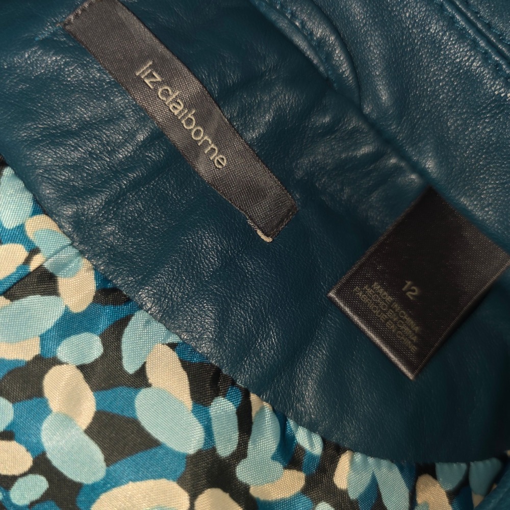 Liz Claiborne Teal Blue 100% Leather Blazer Jacket NWT REMU7642‎ Size 12 - Picture 14 of 15
